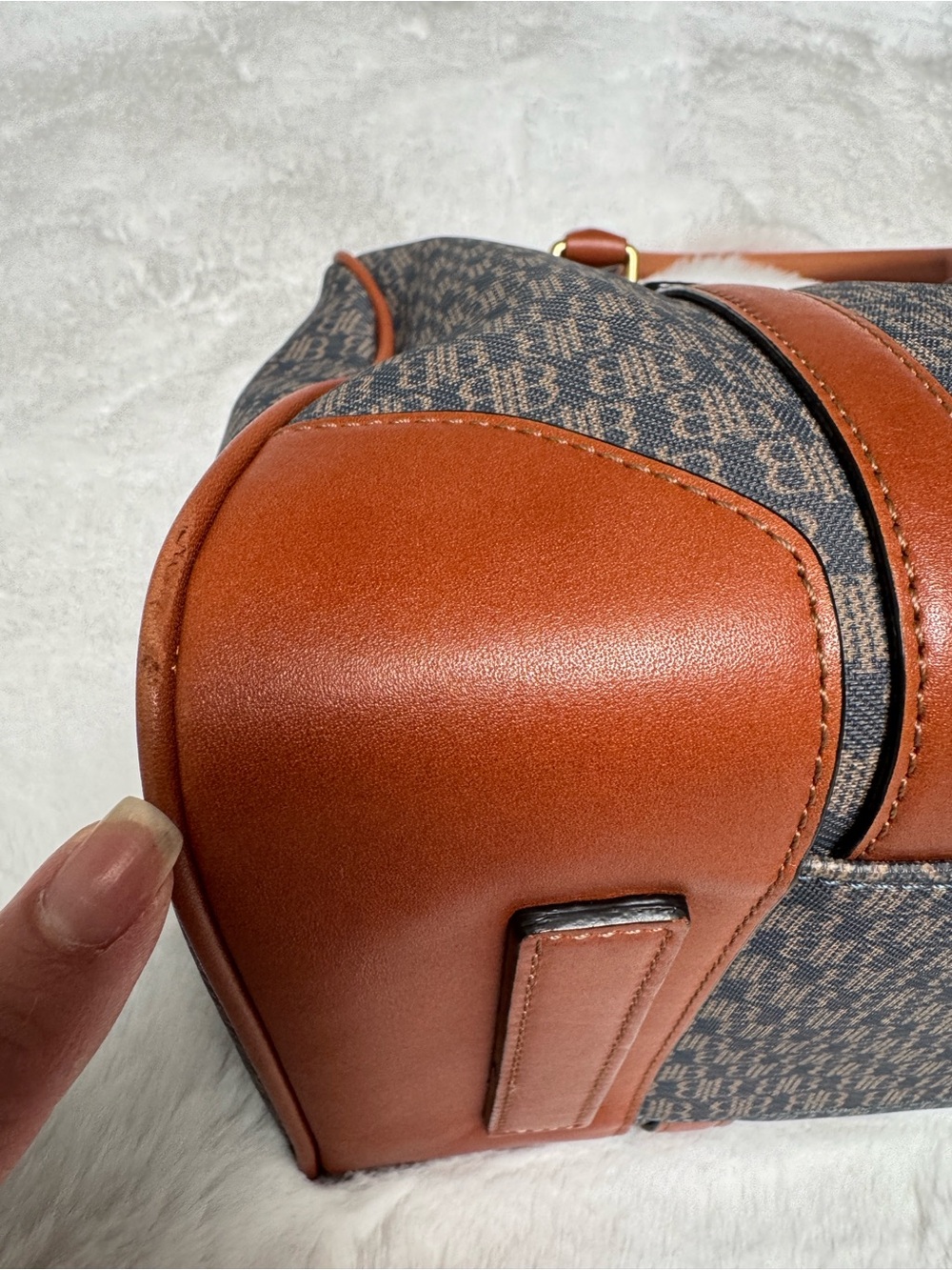 Beanpole Bourke Brown Canvas Monogram Satchel with Tan Leather Trim - Picture 3 of 14